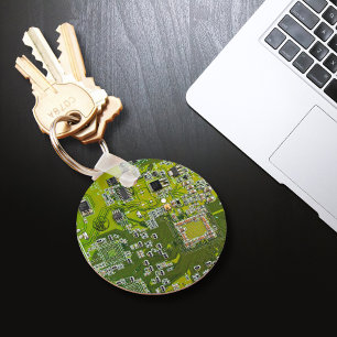 Computer Geek Circuit Board Ljust grönt Nyckelring