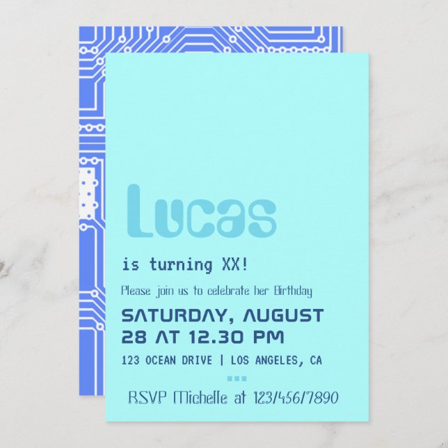 Computer Geek Födelsedagsfest inbjudan (Fram/baksida)