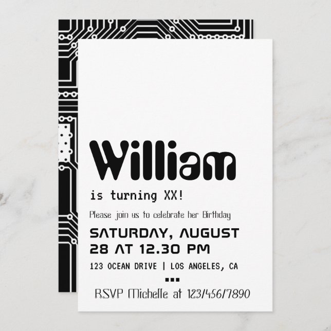 Computer Geek Födelsedagsfest inbjudan (Fram/baksida)