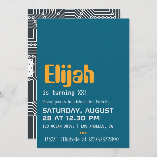 Computer Geek Födelsedagsfest inbjudan (Fram/baksida)