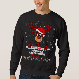 Computer Programmer Reindeer Santa Hat Buffalo Pla Lång Ärmad Tröja