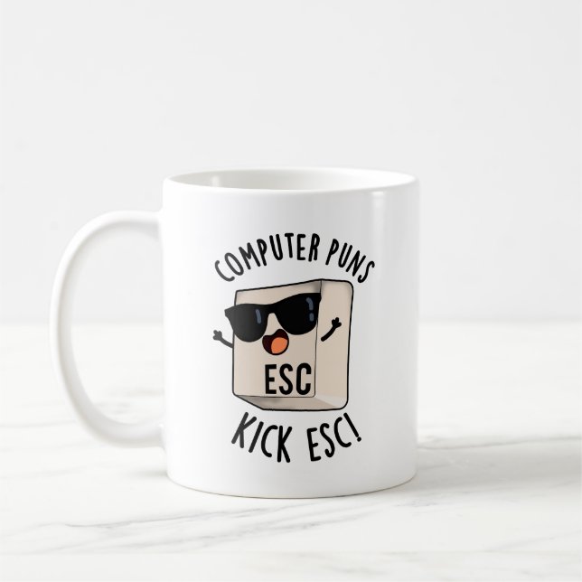 Computer Puns Kick Esc Funny Tangentbord Pun Kaffemugg (Vänster)