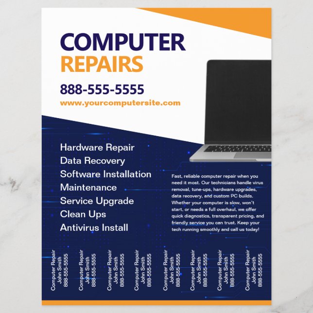 Computer Repairs with Tear Offs Flyer Template (Framsidan)