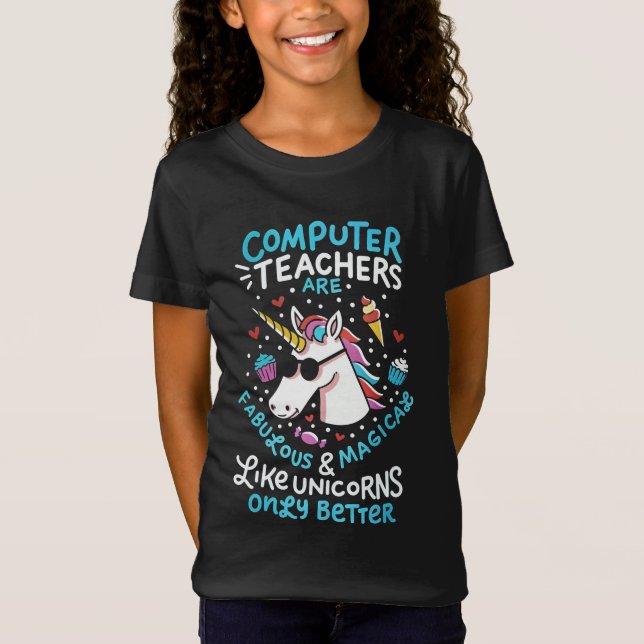 Computer Teacher Unicorn FunnyTeacher-uppskattning T Shirt (Framsida)