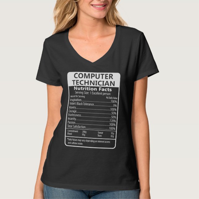 Computer Technician Nutrition Facts Sarcastic T Shirt (Framsida)