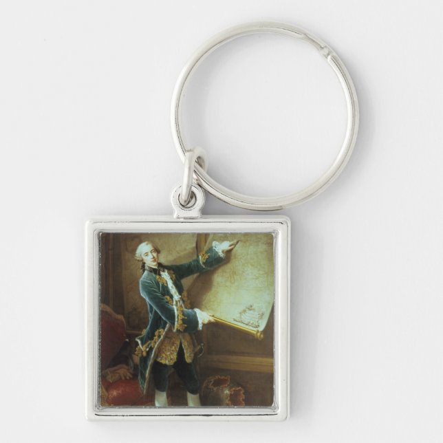 Comten de Vaudreuil, 1758 Fyrkantig Silverfärgad Nyckelring (Framsidan)