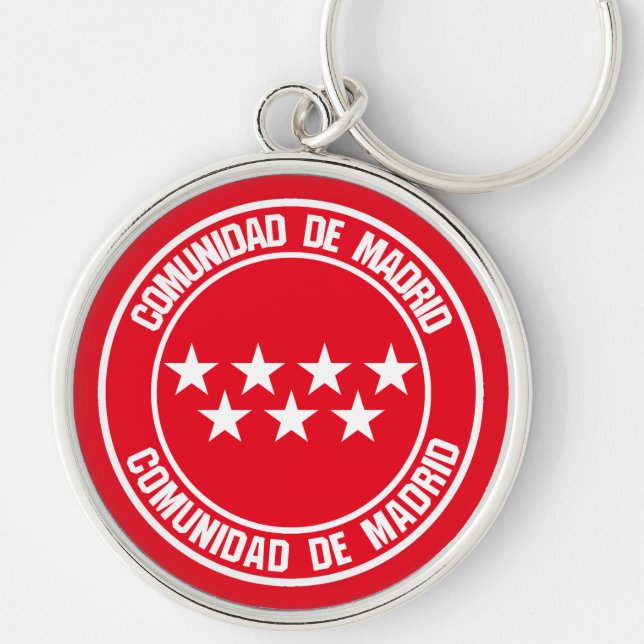 Comunidad de Madrid Round Emblem Rund Silverfärgad Nyckelring (Framsidan)