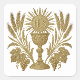 Comunion IHS Chalice Wheat Grapes Eucharistic Fyrkantigt Klistermärke