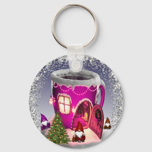 con casa en forma de taza con enanos nyckelring (Framsida)