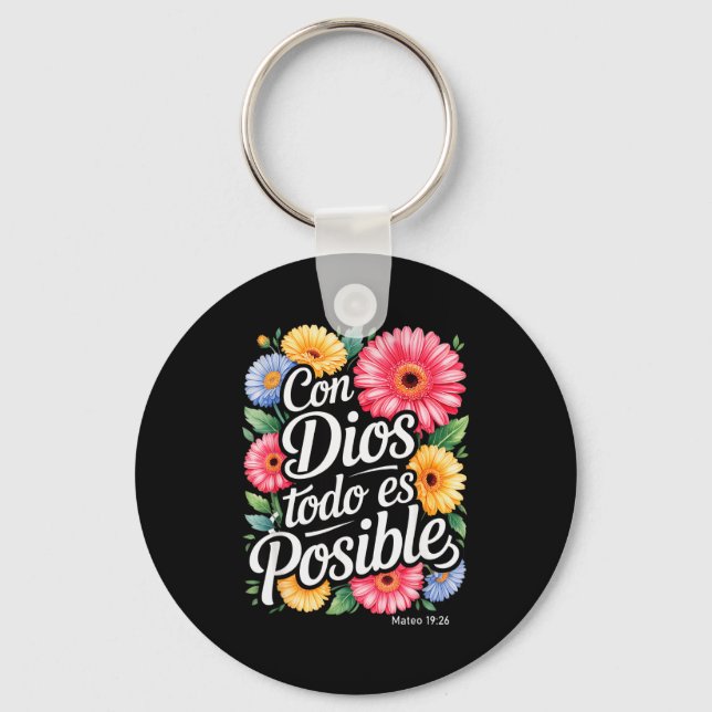 Con Dios Todo Es Posible Tröja Kristna Spanska F Nyckelring (Framsida)
