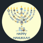 Concentric Circles Menorah Sticker Runt Klistermärke<br><div class="desc">Dussintals koncentriska cirklar bildar tillsammans en belyst Hanukkah-menorah. Lägg till ditt meddelande under. Använda som kuvertförsegling,  på presenter eller ge i enlighet med önskemål. Du kan också ändra bakgrunden om du vill. Tillgängligt i matchande produkter. com</div>