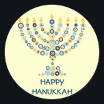 Concentric Circles Menorah Sticker Runt Klistermärke<br><div class="desc">Dussintals koncentriska cirklar bildar tillsammans en belyst Hanukkah-menorah. Lägg till ditt meddelande under. Använda som kuvertförsegling,  på presenter eller ge i enlighet med önskemål. Du kan också ändra bakgrunden om du vill. Tillgängligt i matchande produkter. com</div>