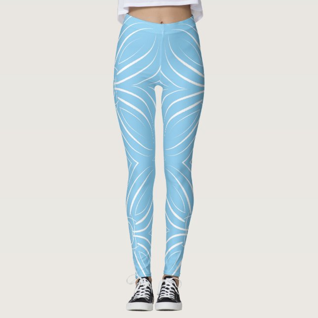 Concentric Petals in White on light Blue Bk Leggings (Framsida)