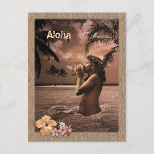 Conch Blowing Vykort