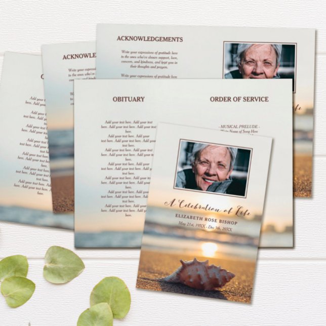 Conch on Beach Firande of Life Funeral Program (Skapare uppladdad)