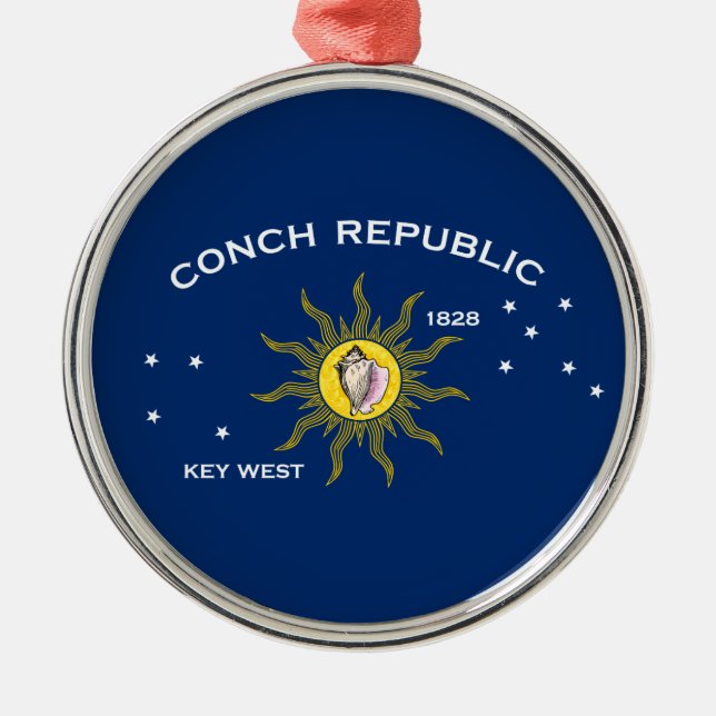 Conch Republic Flagga Nyckel Väster Florida Julgransprydnad Metall (Framsidan)