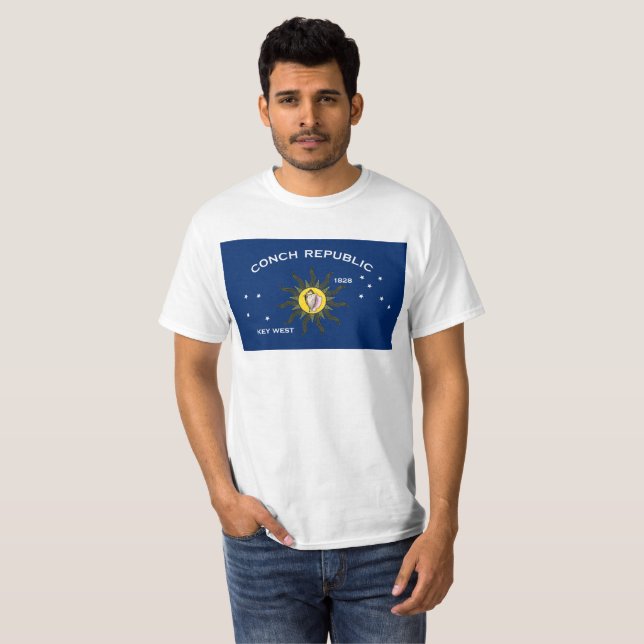 Conch Republic Flagga Nyckel Väster Florida T Shirt (Hel framsida)