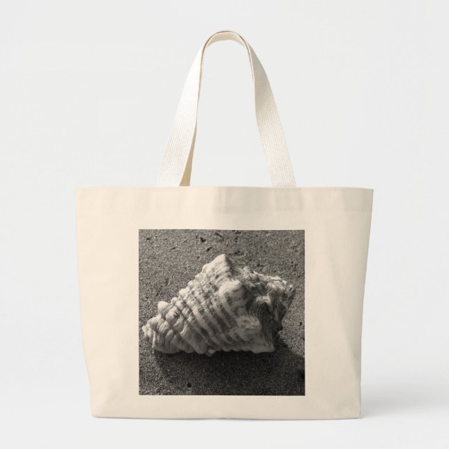 Conch Seashell Black and White Beach Tote Bag Jumbo Tygkasse (Framsidan)
