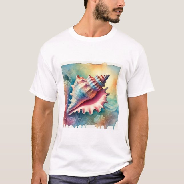 Conch Shell in Vibrant Waters 041024AREF112 - Wate T Shirt (Framsida)