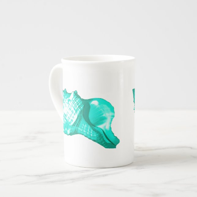 Conch shell sketch - turquoise, white and aqua benporslin mugg (Framsida vänster)