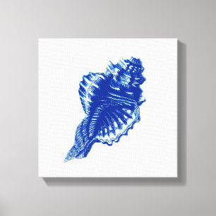 Conch Snäcka, Indigo Blue and White Canvastryck