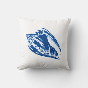 Conch Snäcka - marinblått och vitt Kudde