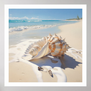 Conch snäcka vid stranden poster