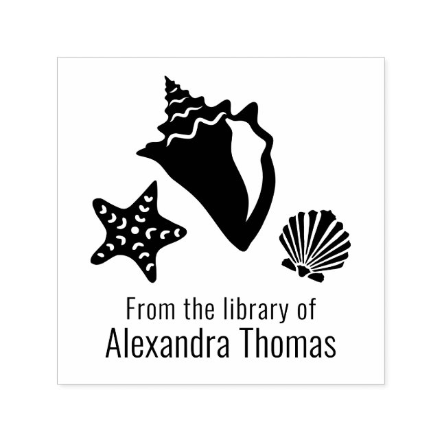 Conch Starfish Scallop Seashell Beach Bibliotek Självfärgande Stämpel (Design)