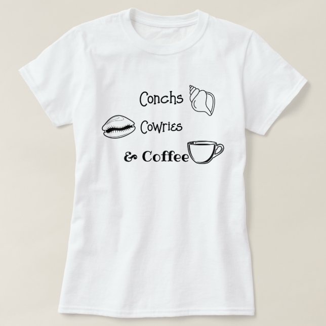 Conchs, Cowries & Coffee – Kvinnors Skaljaktande T Shirt (Design framsida)