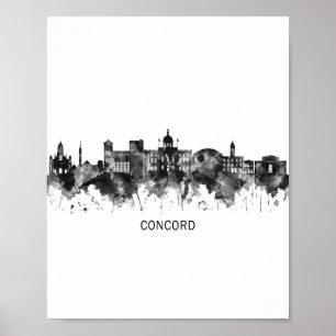 Concord New Hampshire Skyline BW Poster