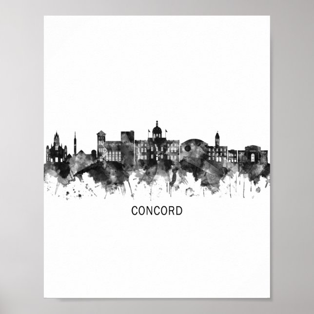 Concord New Hampshire Skyline BW Poster (Framsidan)