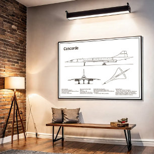 Concorde - Flygplan BD för blåkopia av Teckning Poster