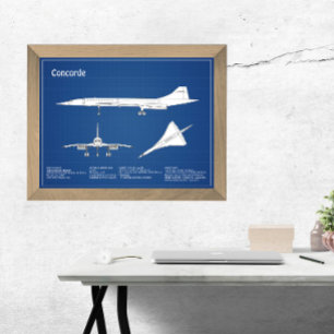 Concorde - Flygplansplanerna för blåkopia av Teckn Fototryck