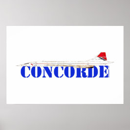 Concorde-jet med fet blå text poster