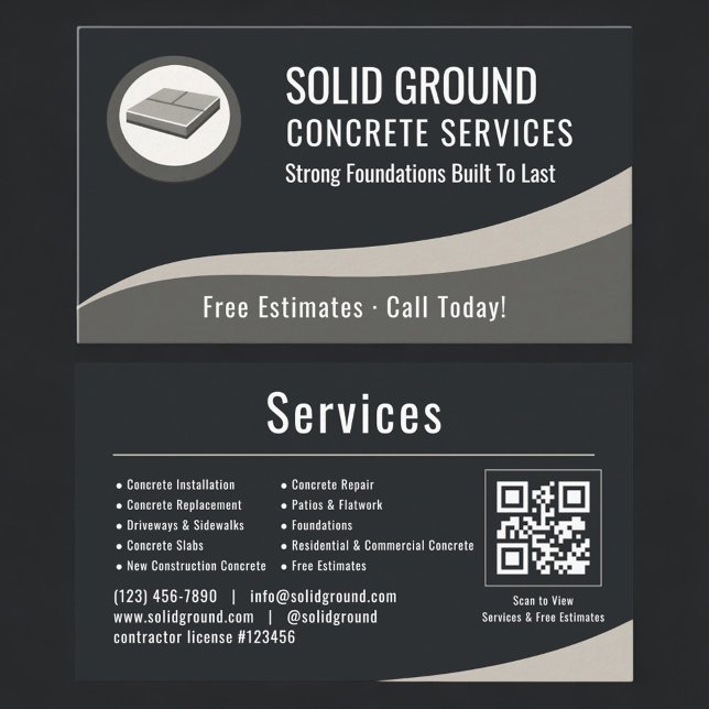 Concrete Contractor QR Code Professional Visitkort (Skapare uppladdad)