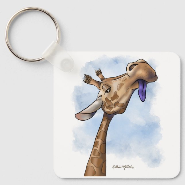 Condescending Giraffe Cartoon Nyckelring (Framsida)