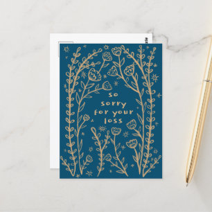 CONDOLENCES Blommigt Whimsical Sketch Doodle - tyv Vykort