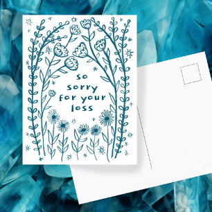 CONDOLENCES Blommigt Whimsical Sketch Doodle - tyv Vykort
