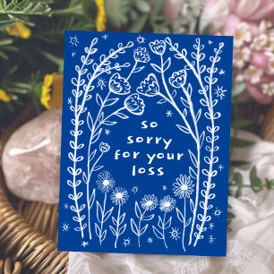 CONDOLENCES Blommigt Whimsical Sketch Doodle - tyv Vykort