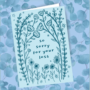 Condolences Ledsen Wildbloms Blommigt Sketch Doodl Kort