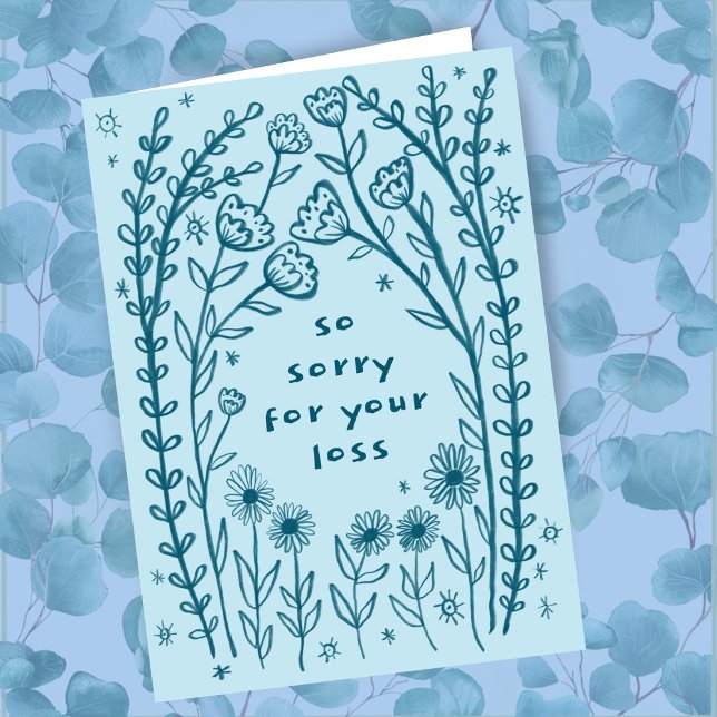 Condolences Ledsen Wildbloms Blommigt Sketch Doodl Kort (Condolences Sorry for your loss Wildflower Floral Sketch Doodle Card
)
