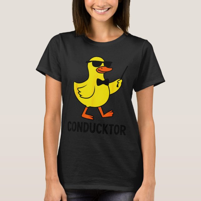 Conducktor Funny Duck Music Pun Orchestra Design  T Shirt (Framsida)