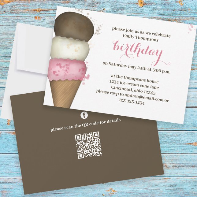 Cone-Anpassningsbarna Cute Birthday Party Ice Crea Inbjudningar (Skapare uppladdad)