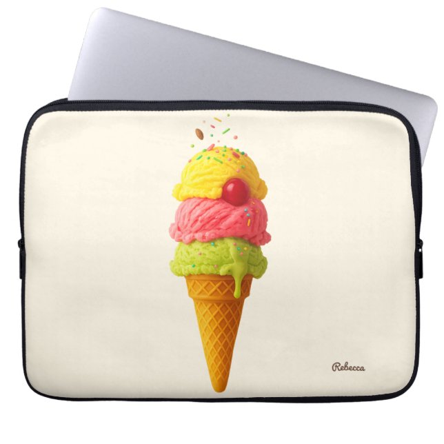 Cone-Custom Name Option för Sweet Ice Cream Laptop Fodral (Framsidan)