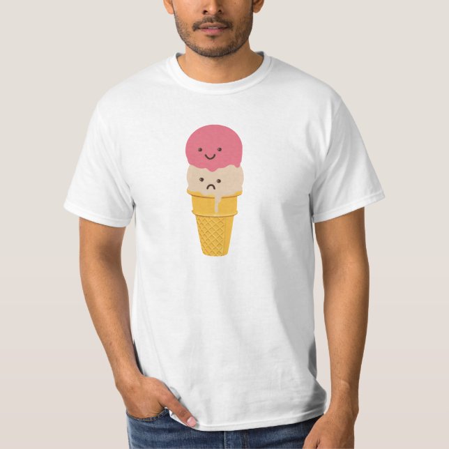 Cone för lycklig och Ledsen Ice Cream Tee (Framsida)