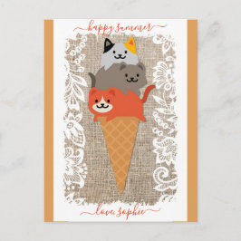 Cone Lycklig, Cute Cat Ice Cream Cone Vykort