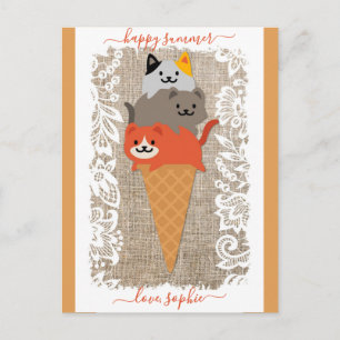 Cone Lycklig, Cute Cat Ice Cream Cone Vykort