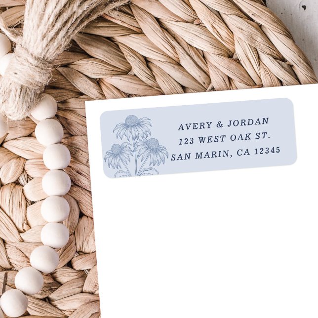Coneflower Dusty Blue Bröllop Returadress Etikett (Skapare uppladdad)