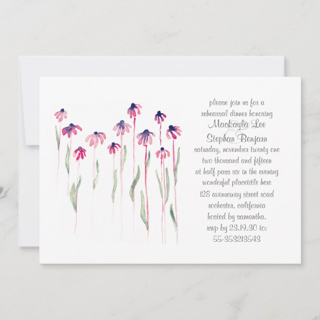 Coneflowers Rehearsal Dinner Watercolor-inbjudan Inbjudningar (Framsida)