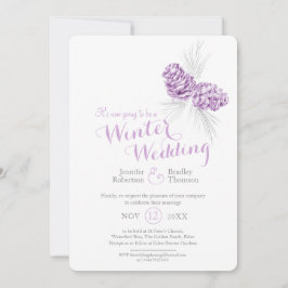 Cones art lila grått vinterbröllop omschemalagd inbjudningar